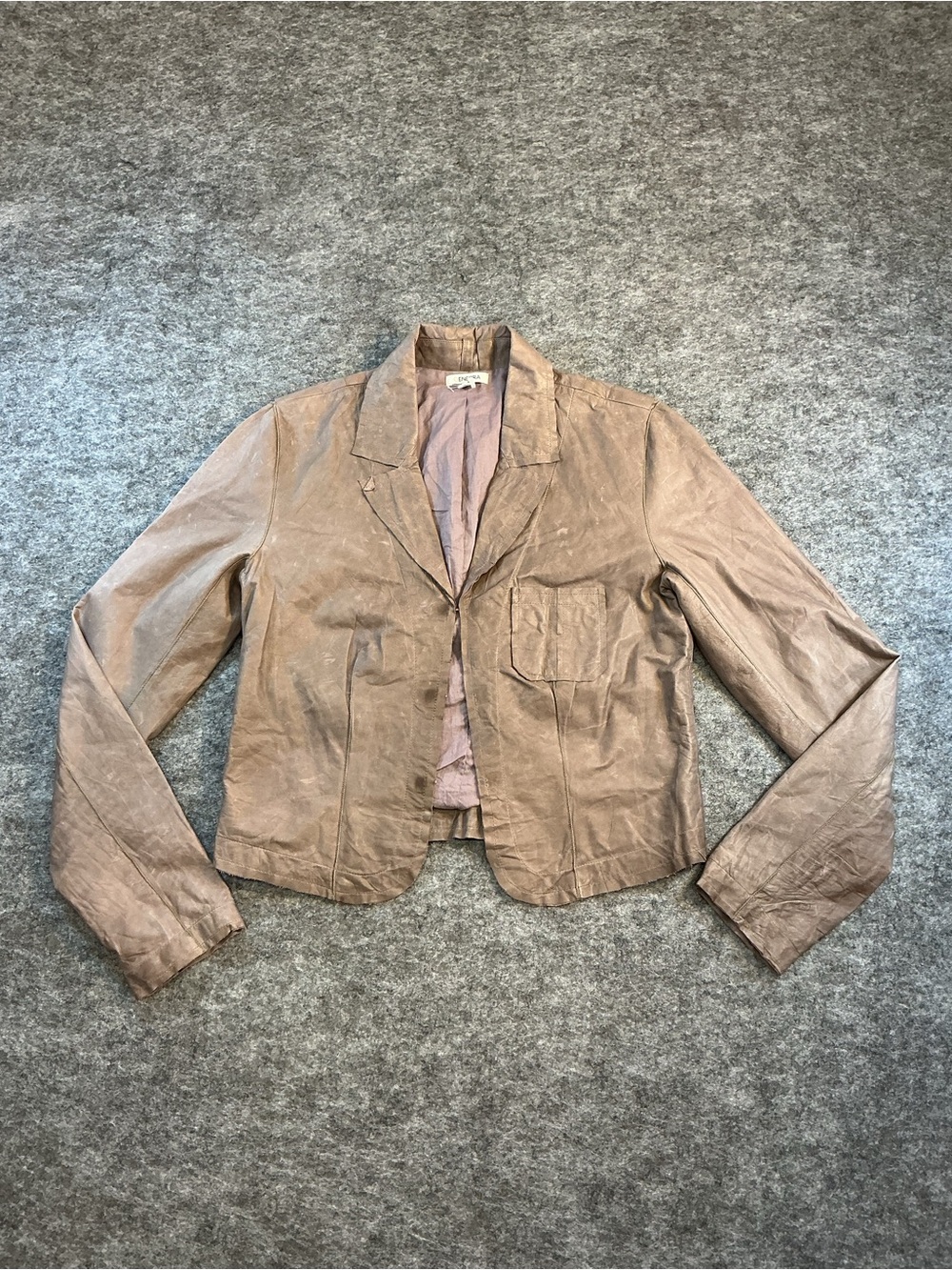 GENERRA Leather Vintage Y2K Taupe Cropped Leather Blazer